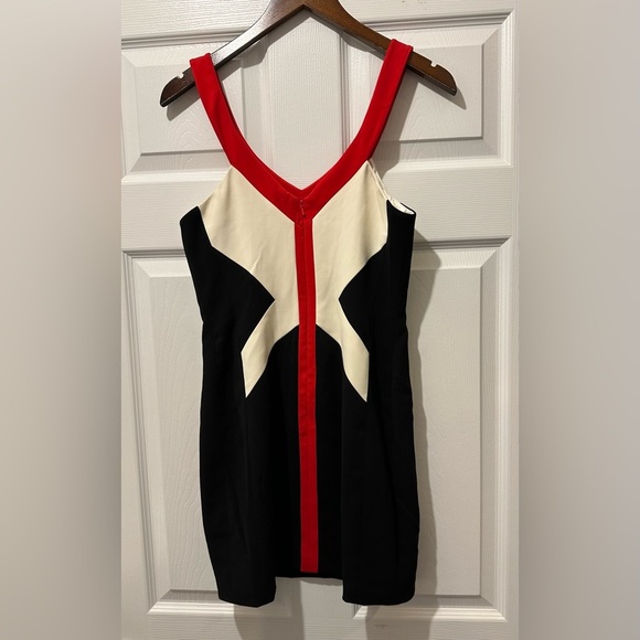 JAY GODFREY Size 4 S Red Black Ivory Geometric Cocktail Pencil Dress R $345 - Picture 4 of 11